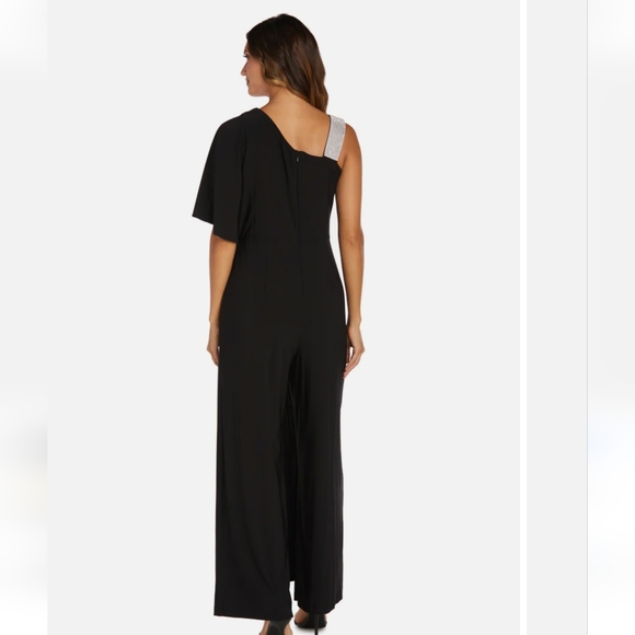 K&M Richards Asymmetric Jumpsuit with Overlay and Rhinestone Shoulder Strap - Picture 3 of 12